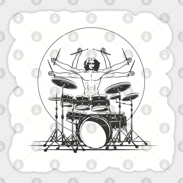 Vitruvian man parody of playing the drums for drummers funny Sticker by Emart